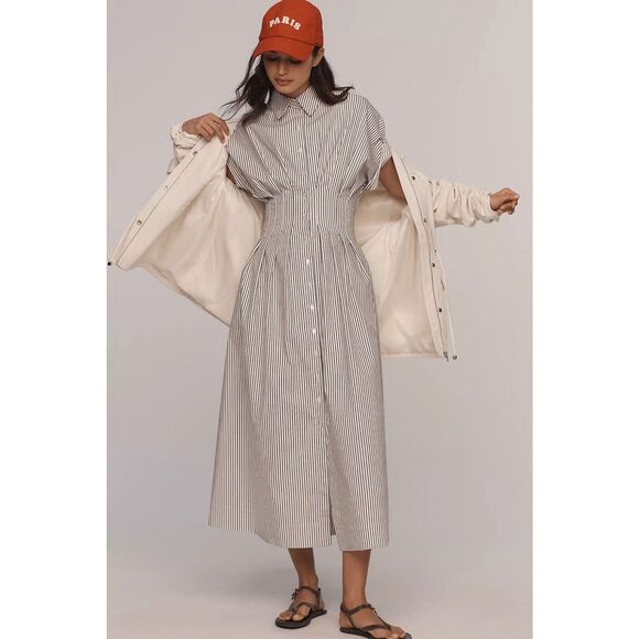 Anthropologie Dresses & Skirts - New Anthropologie The Tobie Button-Front Pleated Shirt Dress by Exquise Size S